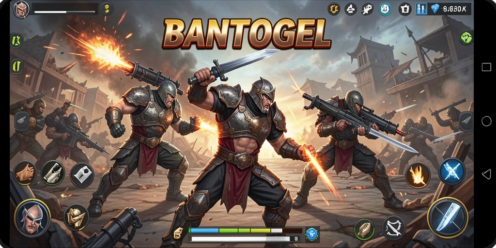 Tangkapan layar gameplay BANTOGEL yang menampilkan pertarungan seru.