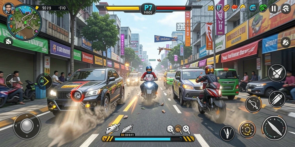 Tampilan menarik dari gameplay balapan PP7 yang penuh aksi.
